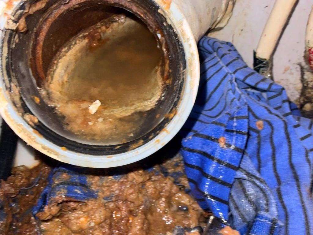 Bouchon de graisses figées dans une canalisation PVC, cas typique HORECA Anderlecht traité par Nero Canalis
